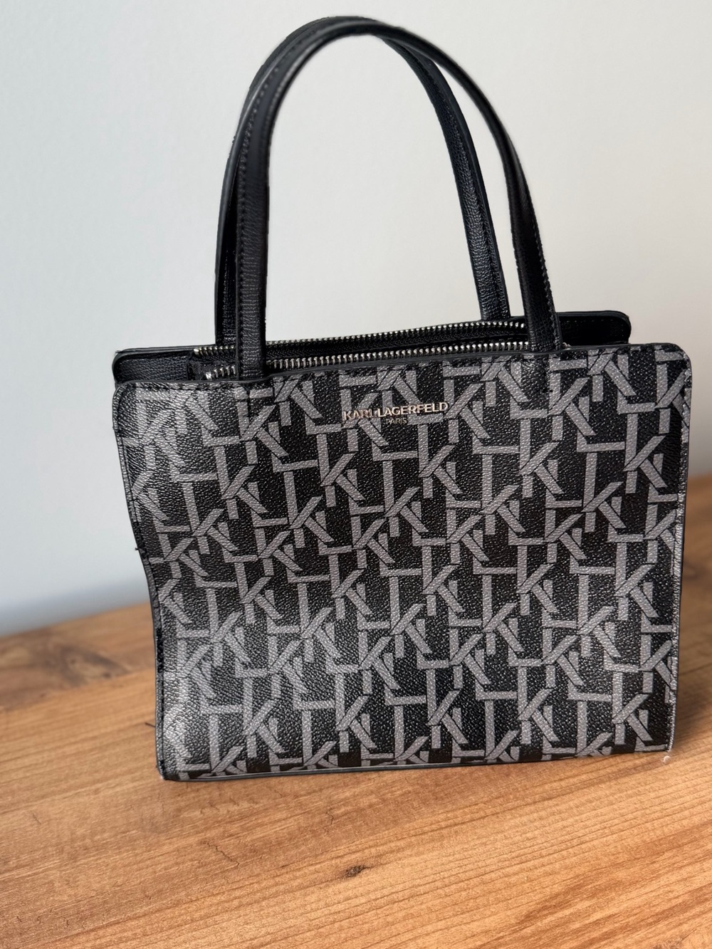 Karl Lagerfeld Black and Gray Monogram Tote